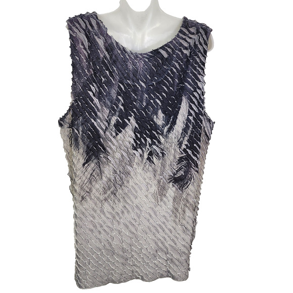Coldwater Creek Tank Top Shell Womens 2X 20W 22W Black Gray Ombre Feather Ruffle - Picture 2 of 7